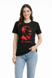 Kadın Atatürk Baskılı Tişört Kısa Kollu Bisiklet Yaka T-shirt - Siyah Kadın Atatürk Baskılı Tişört Kısa Kollu Bisiklet Yaka T-shirt - Siyah