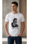 Erkek Atatürk Baskılı Tişört Kısa Kollu Bisiklet Yaka T-shirt - Beyaz