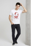 Erkek Atatürk Baskılı Tişört Kısa Kollu Bisiklet Yaka T-shirt - Beyaz