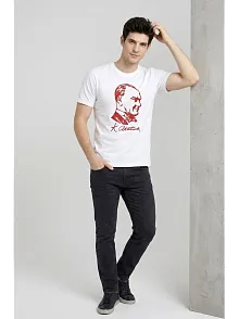Erkek Atatürk Baskılı Tişört Kısa Kollu Bisiklet Yaka T-shirt - Beyaz