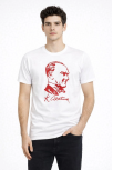 Erkek Atatürk Baskılı Tişört Kısa Kollu Bisiklet Yaka T-shirt - Beyaz