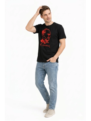 Erkek Atatürk Baskılı Tişört Kısa Kollu Bisiklet Yaka T-shirt - Siyah Erkek Atatürk Baskılı Tişört Kısa Kollu Bisiklet Yaka T-shirt - Siyah