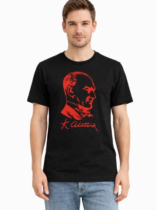 Erkek Atatürk Baskılı Tişört Kısa Kollu Bisiklet Yaka T-shirt - Siyah Erkek Atatürk Baskılı Tişört Kısa Kollu Bisiklet Yaka T-shirt - Siyah