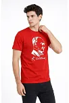 Erkek Atatürk Baskılı Tişört Kısa Kollu Bisiklet Yaka T-shirt - Kırmızı
