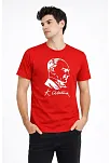 Erkek Atatürk Baskılı Tişört Kısa Kollu Bisiklet Yaka T-shirt - Kırmızı