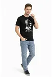 Erkek Atatürk Baskılı Tişört Kısa Kollu Bisiklet Yaka T-shirt - Siyah
