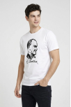 Erkek Atatürk Baskılı Tişört Kısa Kollu Bisiklet Yaka T-shirt - Beyaz