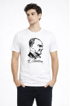 Erkek Atatürk Baskılı Tişört Kısa Kollu Bisiklet Yaka T-shirt - Beyaz