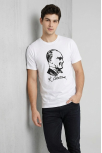 Erkek Atatürk Baskılı Tişört Kısa Kollu Bisiklet Yaka T-shirt - Beyaz