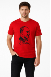 Erkek Atatürk Baskılı Tişört Kısa Kollu Bisiklet Yaka T-shirt - Kırmızı