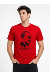Erkek Atatürk Baskılı Tişört Kısa Kollu Bisiklet Yaka T-shirt - Kırmızı