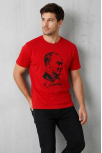 Erkek Atatürk Baskılı Tişört Kısa Kollu Bisiklet Yaka T-shirt - Kırmızı