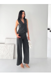 Kadın Çizgili Tansel Kumaş Yelek Pantolon İkili Takım Ofis Şık Modern - Füme