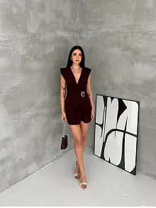 Kadın Kruvaze Drapeli Tokalı Mini Elbise Şık Gece Davet Abiye - Kahverengi