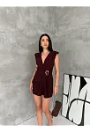 Kadın Kruvaze Drapeli Tokalı Mini Elbise Şık Gece Davet Abiye - Kahverengi