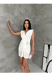 Kadın Kruvaze Drapeli Tokalı Mini Elbise Şık Gece Davet Abiye - Beyaz