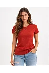 Kadın Flam Kumaş Melanj Dokulu Regular Fit Tişört Bisiklet Yaka Yazlık T-shirt - Kiremit