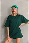 Kadın Regular Fit Tişört Bisiklet Yaka Yazlık Kısa Kol Basıc T-shirt - Yeşil
