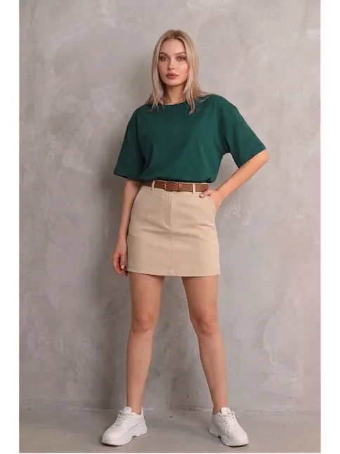 Kadın Regular Fit Tişört Bisiklet Yaka Yazlık Kısa Kol Basıc T-shirt - Yeşil