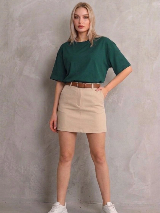 Kadın Regular Fit Tişört Bisiklet Yaka Yazlık Kısa Kol Basıc T-shirt - Yeşil Kadın Regular Fit Tişört Bisiklet Yaka Yazlık Kısa Kol Basıc T-shirt - Yeşil