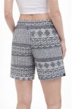 Kadın Etnik Desenli Dokuma Şort Lastikli Bel Bağcıklı Cepli Yazlık - Gri