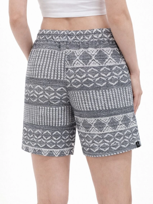 Kadın Etnik Desenli Dokuma Şort Lastikli Bel Bağcıklı Cepli Yazlık - Gri