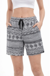 Kadın Etnik Desenli Dokuma Şort Lastikli Bel Bağcıklı Cepli Yazlık - Gri