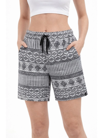 Kadın Etnik Desenli Dokuma Şort Lastikli Bel Bağcıklı Cepli Yazlık - Gri