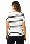 Kadın Çizgili Yazlık Triko T-shirt Bisiklet Yaka Rahat Kalıp Tişört - Beyaz