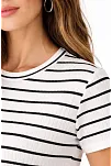 Kadın Çizgili Yazlık Triko T-shirt Bisiklet Yaka Rahat Kalıp Tişört - Beyaz