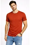 Erkek Flam Kumaş Melanj Dokulu Regular Fit Tişört Bisiklet Yaka Yazlık T-shirt - Kiremit