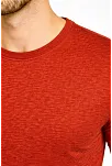 Erkek Flam Kumaş Melanj Dokulu Regular Fit Tişört Bisiklet Yaka Yazlık T-shirt - Kiremit