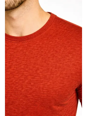 Erkek Flam Kumaş Melanj Dokulu Regular Fit Tişört Bisiklet Yaka Yazlık T-shirt - Kiremit