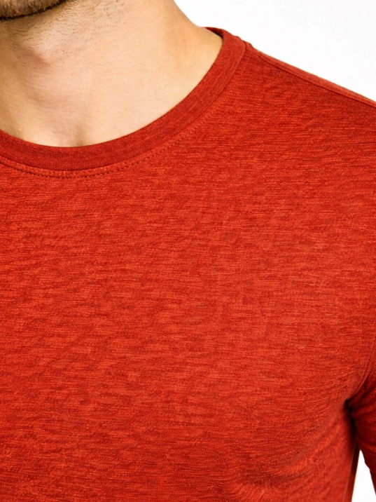 Erkek Flam Kumaş Melanj Dokulu Regular Fit Tişört Bisiklet Yaka Yazlık T-shirt - Kiremit