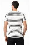 Erkek Çizgili Yazlık Triko T-shirt Slim Fit Dar Kesim Body Bisiklet Yaka - Beyaz