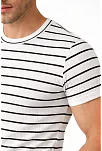 Erkek Çizgili Yazlık Triko T-shirt Slim Fit Dar Kesim Body Bisiklet Yaka - Beyaz