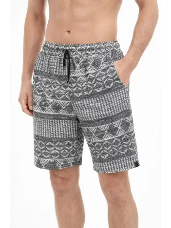 Erkek Etnik Desenli Dokuma Şort Lastikli Bel Bağcıklı Cepli Yazlık - Gri