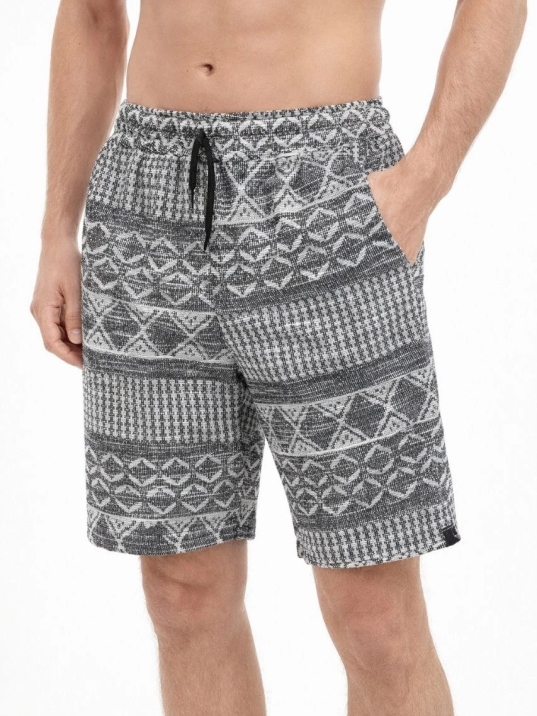 Erkek Etnik Desenli Dokuma Şort Lastikli Bel Bağcıklı Cepli Yazlık - Gri Erkek Etnik Desenli Dokuma Şort Lastikli Bel Bağcıklı Cepli Yazlık - Gri
