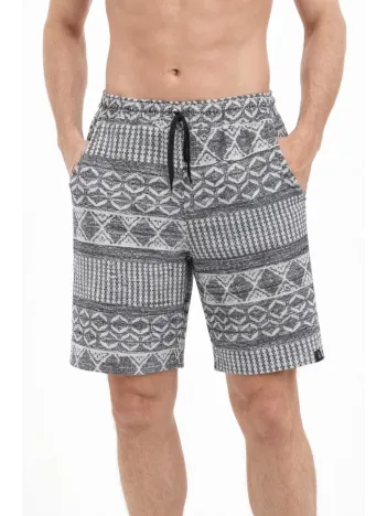 Erkek Etnik Desenli Dokuma Şort Lastikli Bel Bağcıklı Cepli Yazlık - Gri