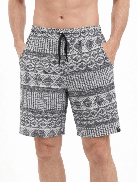 Erkek Etnik Desenli Dokuma Şort Lastikli Bel Bağcıklı Cepli Yazlık - Gri Erkek Etnik Desenli Dokuma Şort Lastikli Bel Bağcıklı Cepli Yazlık - Gri