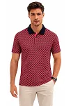 Erkek Pike Kumaş Polo Yaka Desenli Tişört Kısa Kol Yazlık T-shirt - Kırmızı
