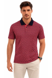 Erkek Pike Kumaş Polo Yaka Desenli Tişört Kısa Kol Yazlık T-shirt - Kırmızı