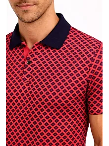 Erkek Pike Kumaş Polo Yaka Desenli Tişört Kısa Kol Yazlık T-shirt - Kırmızı