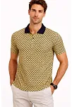 Erkek Pike Kumaş Polo Yaka Desenli Tişört Kısa Kol Yazlık T-shirt - Sarı