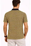 Erkek Pike Kumaş Polo Yaka Desenli Tişört Kısa Kol Yazlık T-shirt - Sarı