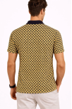 Erkek Pike Kumaş Polo Yaka Desenli Tişört Kısa Kol Yazlık T-shirt - Sarı