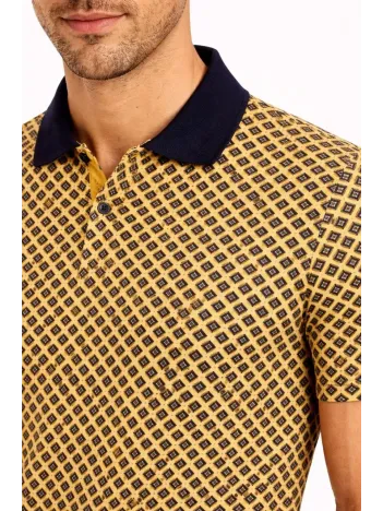 Erkek Pike Kumaş Polo Yaka Desenli Tişört Kısa Kol Yazlık T-shirt - Sarı