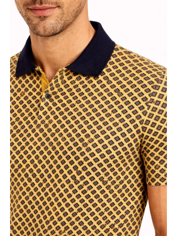 Erkek Pike Kumaş Polo Yaka Desenli Tişört Kısa Kol Yazlık T-shirt - Sarı Erkek Pike Kumaş Polo Yaka Desenli Tişört Kısa Kol Yazlık T-shirt - Sarı