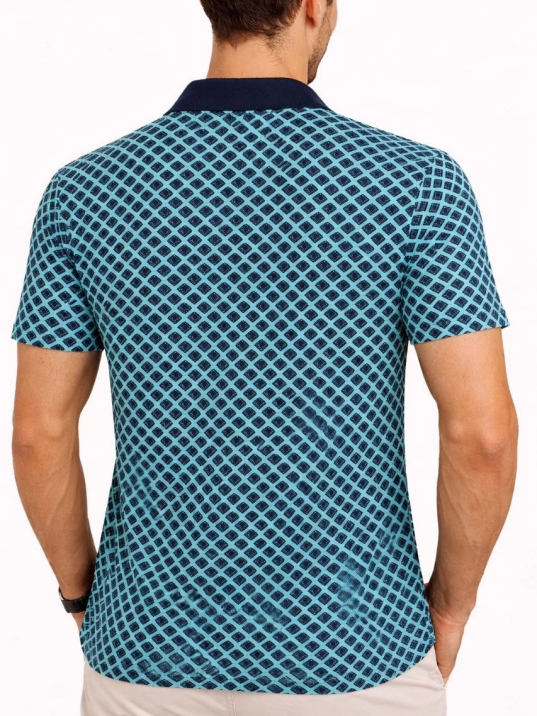 Erkek Pike Kumaş Polo Yaka Desenli Tişört Kısa Kol Yazlık T-shirt - Turkuaz