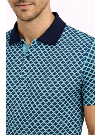 Erkek Pike Kumaş Polo Yaka Desenli Tişört Kısa Kol Yazlık T-shirt - Turkuaz Erkek Pike Kumaş Polo Yaka Desenli Tişört Kısa Kol Yazlık T-shirt - Turkuaz